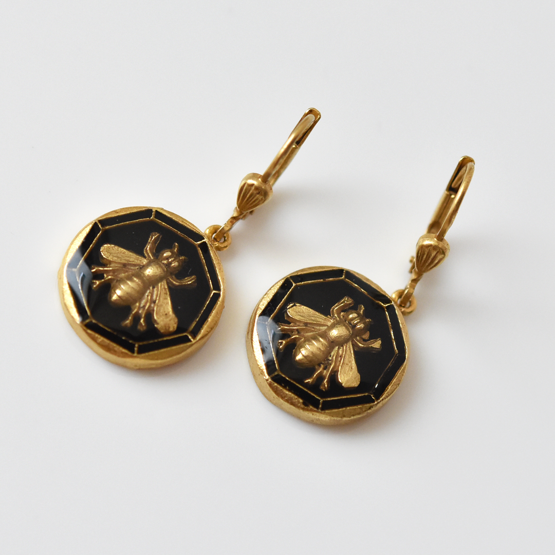 Enamel Bee Earrings in Black - Goldmakers Fine Jewelry