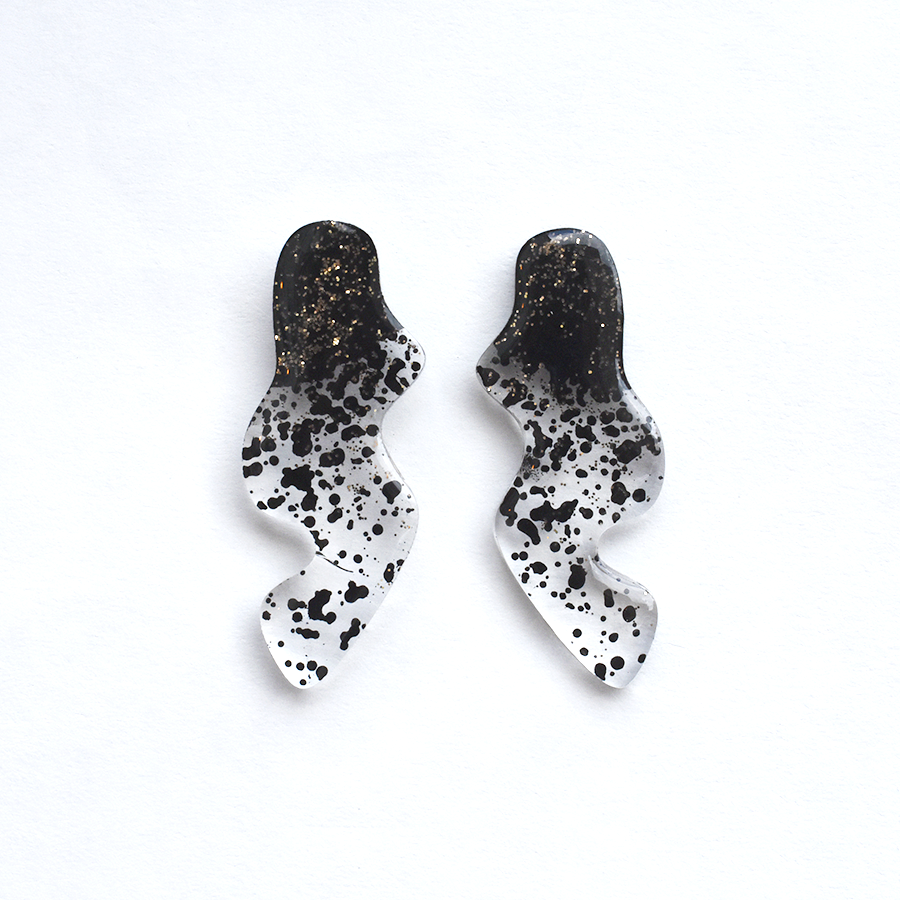 Black and Gold Glitter Squiggle Post Earrings - Goldmakers Fine Jewelry