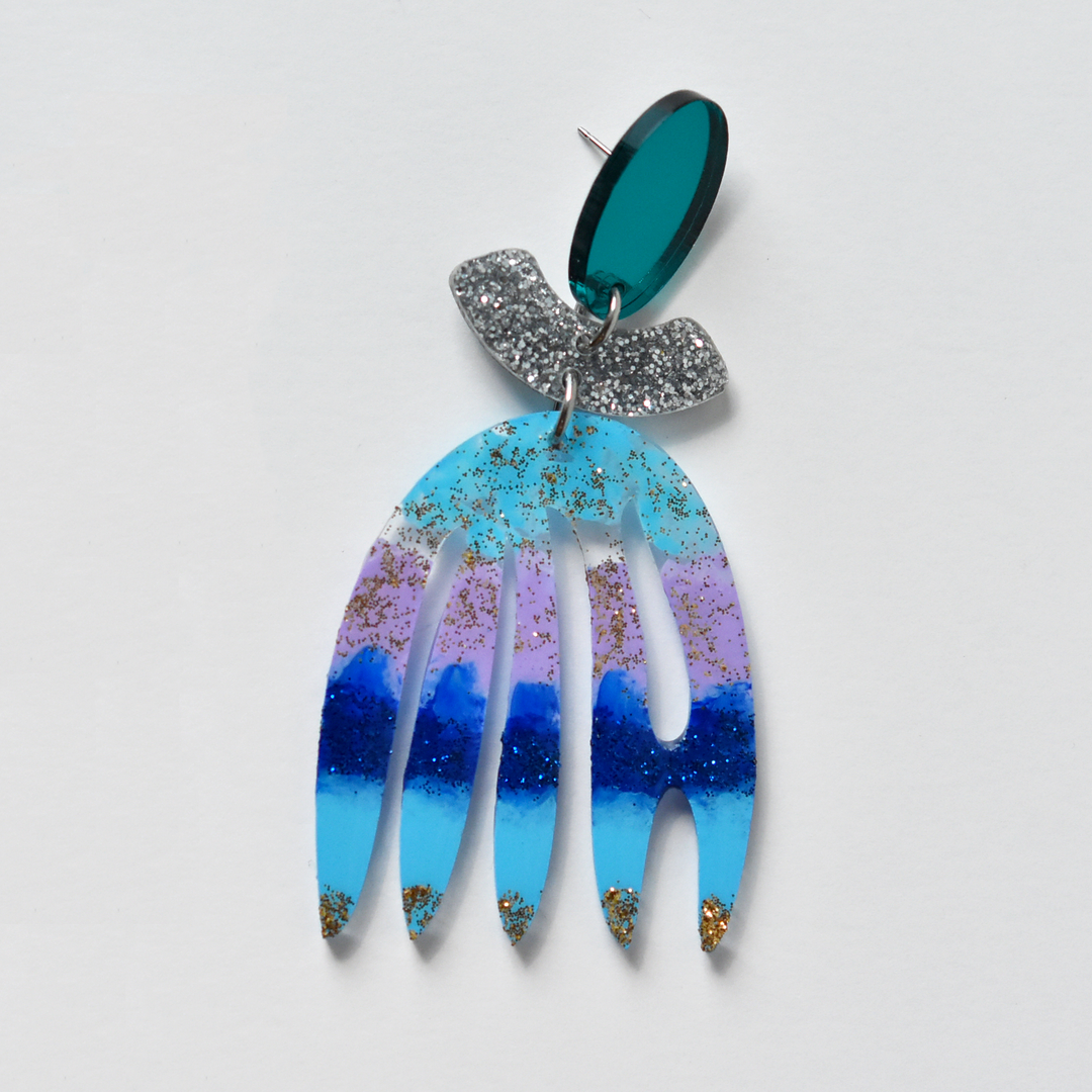 Blue Mirror Abstract Art Drop Earrings - Goldmakers Fine Jewelry