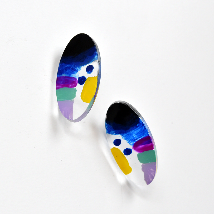 Blue and Purple Oval Stud Earrings - Goldmakers Fine Jewelry