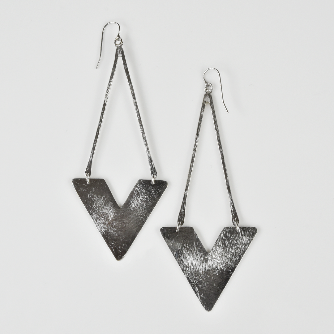 V Drop Earrings in Silver Tone - Goldmakers Fine Jewelry