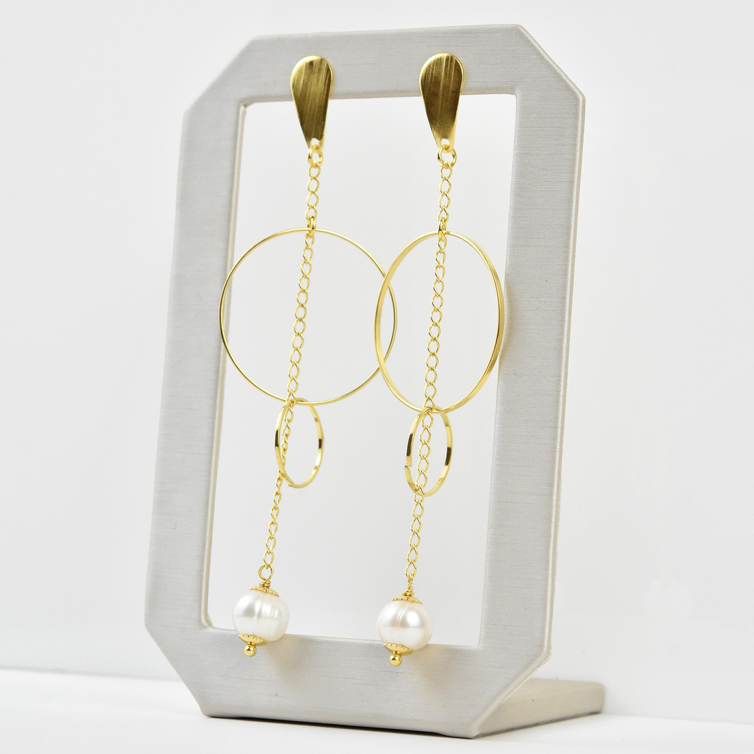 Circle Pearl Chain Earrings - Goldmakers Fine Jewelry