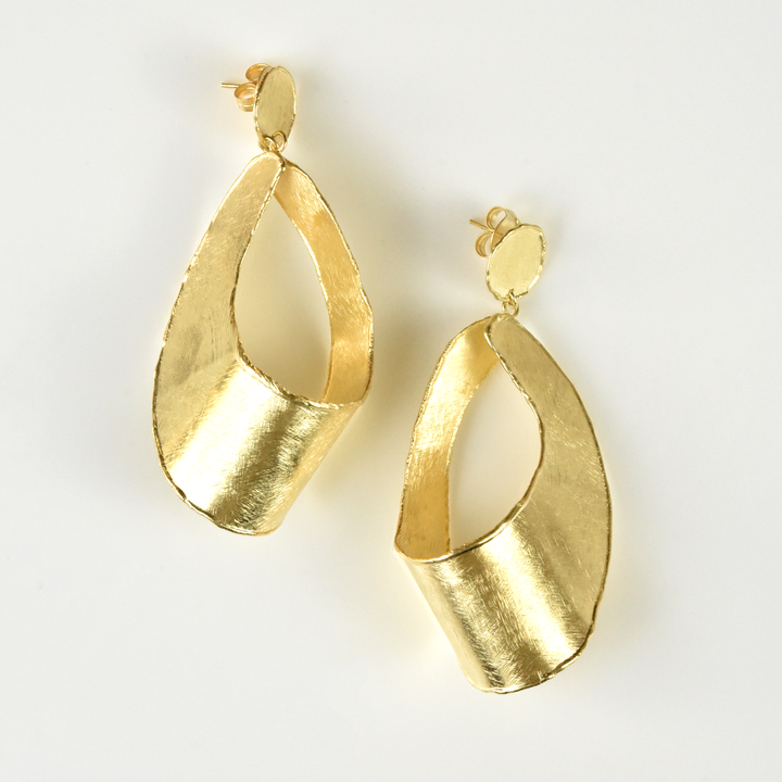Curved Statement Earrings in Gold Tone - Goldmakers Fine Jewelry