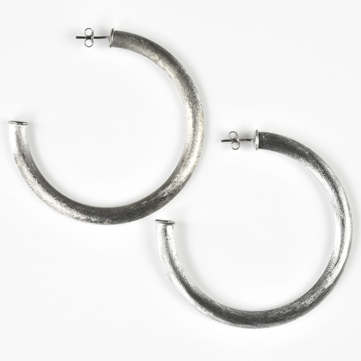 Extra Large Textured Silver Tone Hoops - Goldmakers Fine Jewelry