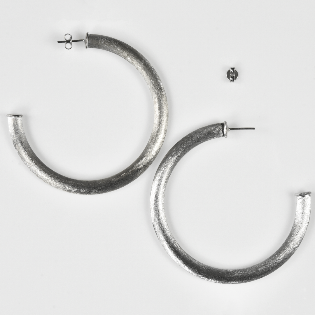 Extra Large Textured Silver Tone Hoops - Goldmakers Fine Jewelry