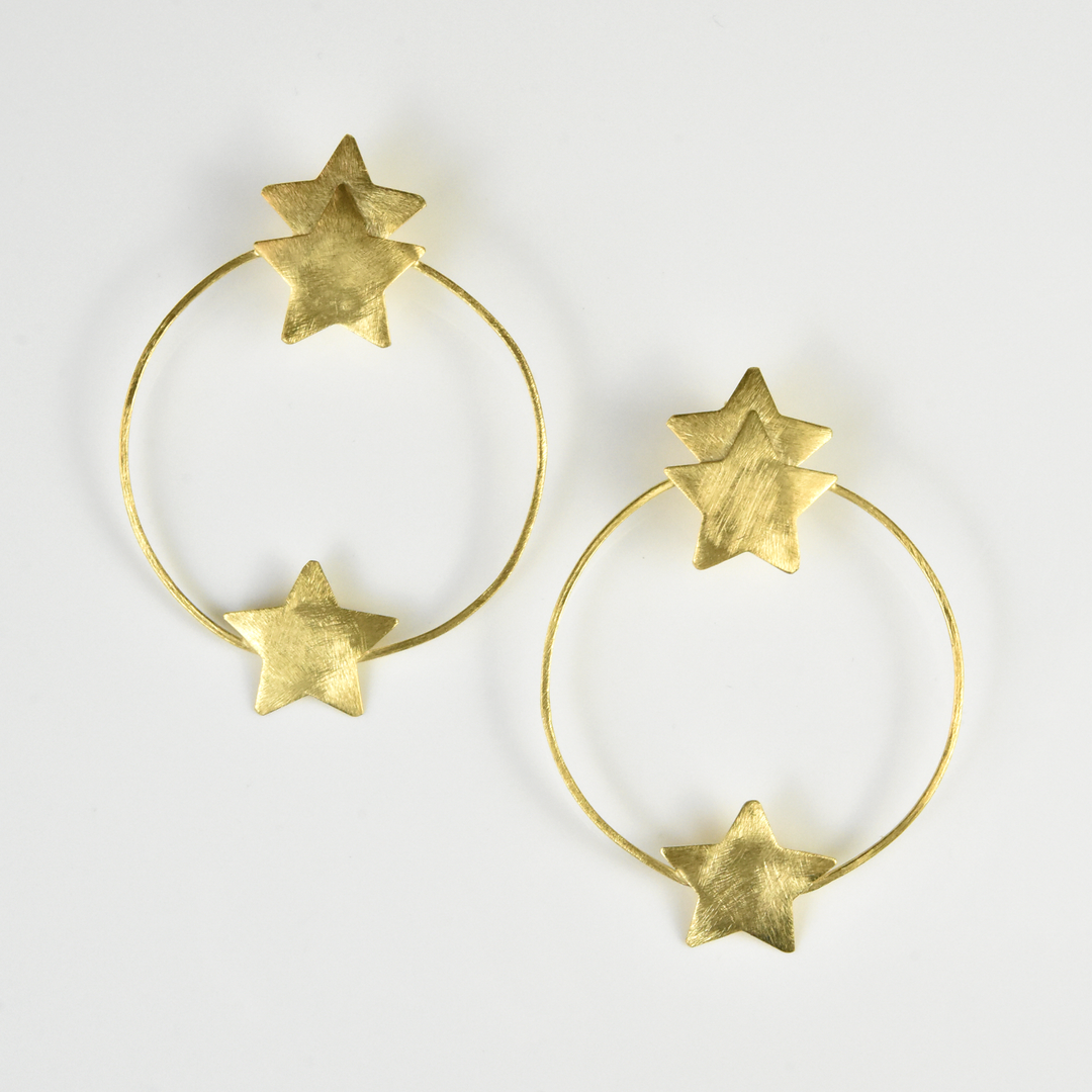 Star Hoop Earrings in Gold Tone - Goldmakers Fine Jewelry