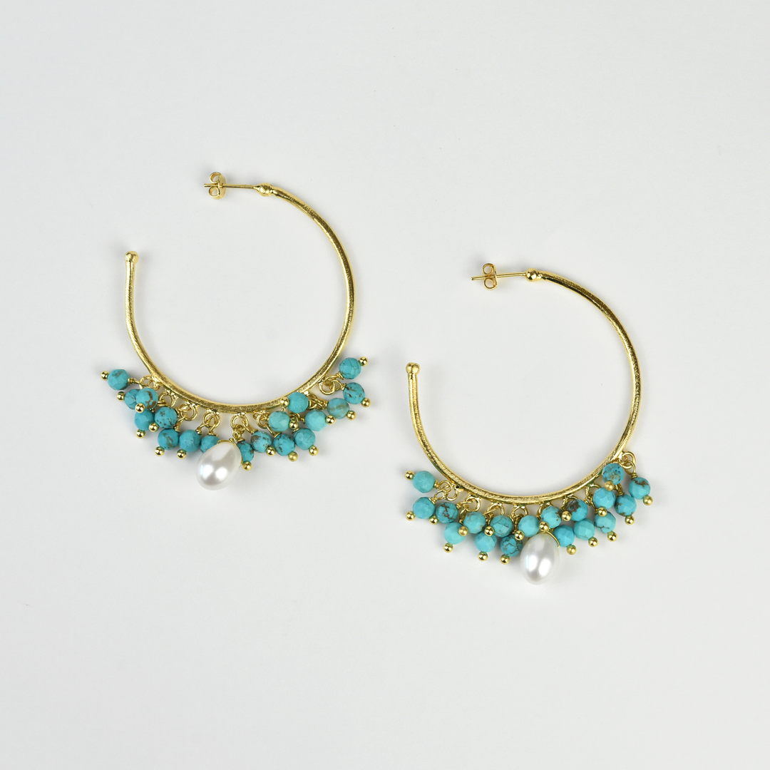 Turquoise and Pearl Hoops - Goldmakers Fine Jewelry