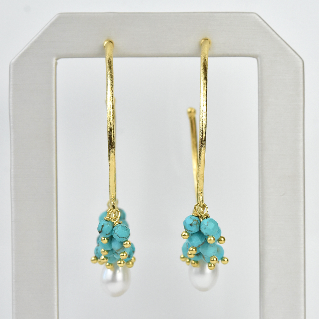 Turquoise and Pearl Hoops - Goldmakers Fine Jewelry