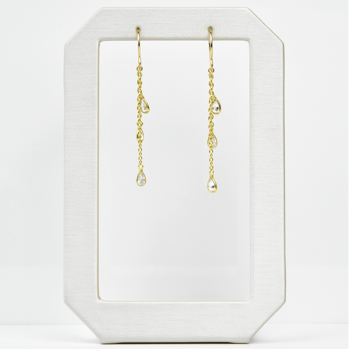 Mini Teardrop Bezel Chain Earrings - Goldmakers Fine Jewelry