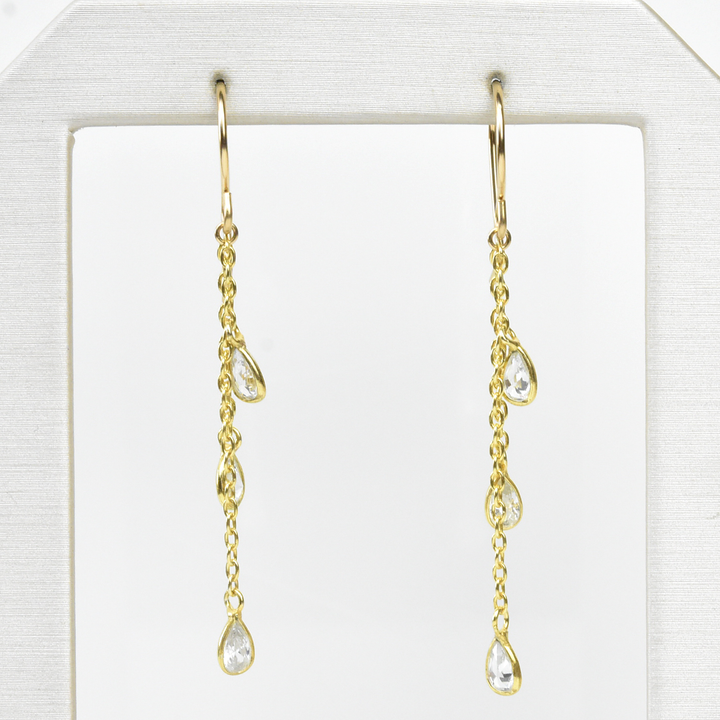 Mini Teardrop Bezel Chain Earrings - Goldmakers Fine Jewelry