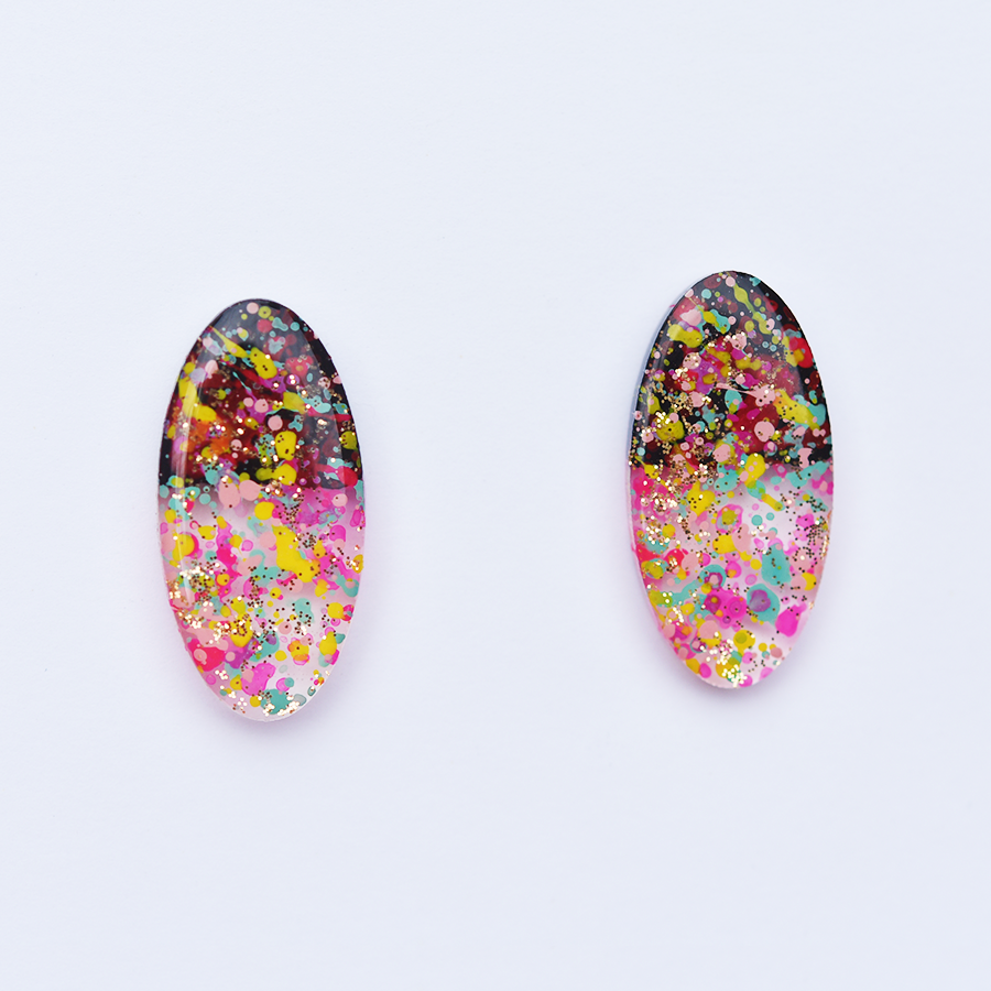 Confetti Glitter Oval Studs - Goldmakers Fine Jewelry