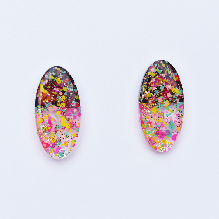 Confetti Glitter Oval Studs - Goldmakers Fine Jewelry