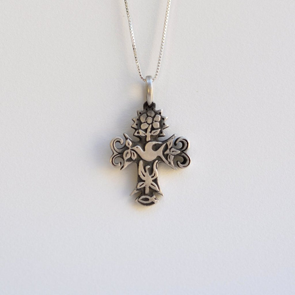 Sterling Silver Folk Art Cross Necklace - Goldmakers Fine Jewelry