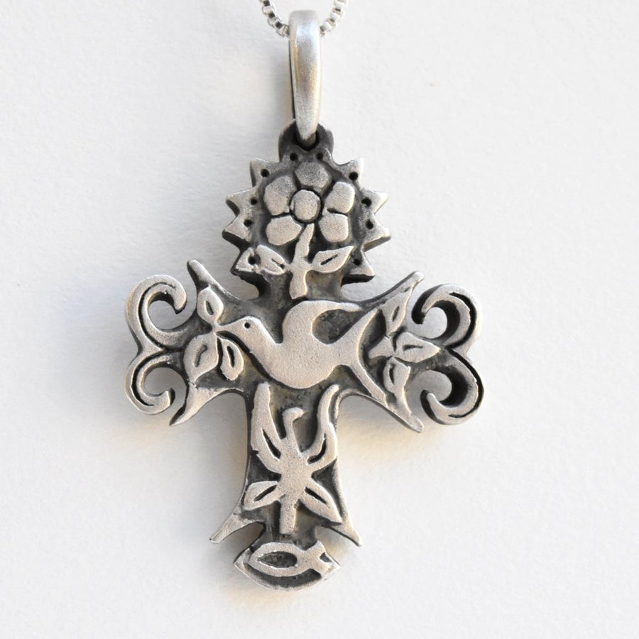 Sterling Silver Folk Art Cross Necklace - Goldmakers Fine Jewelry