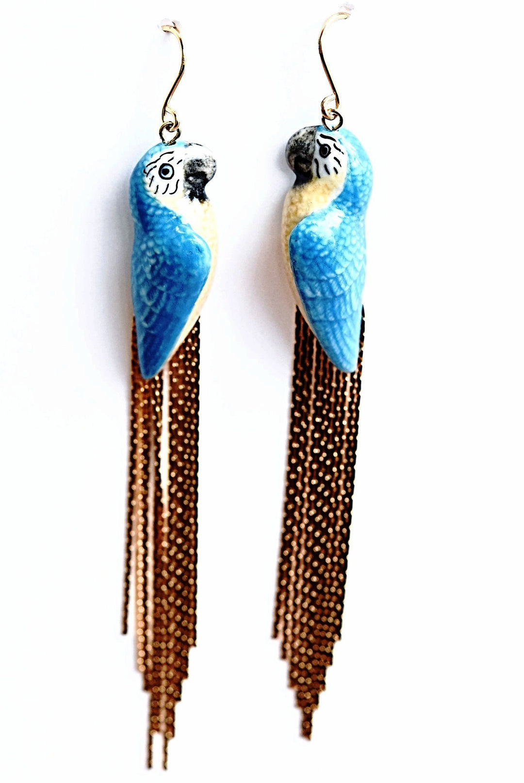 Blue and Yellow Macaw Golden Rain Drop Earrings - Goldmakers Fine Jewelry