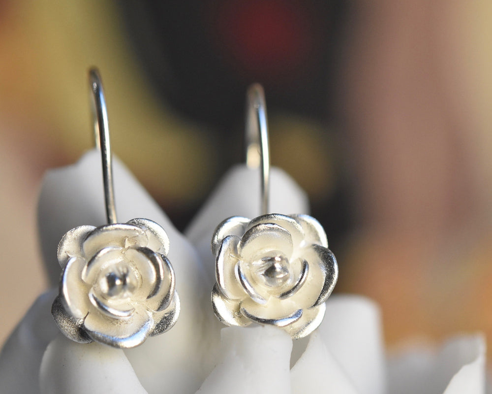 Petite Silver Rose Earrings - Goldmakers Fine Jewelry
