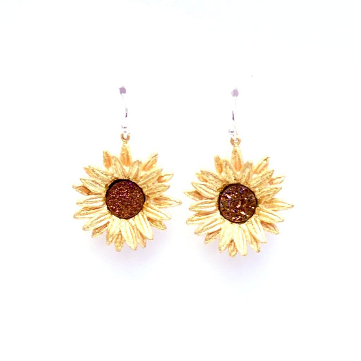 Large Sunflower Druzy Earrings - Goldmakers Fine Jewelry