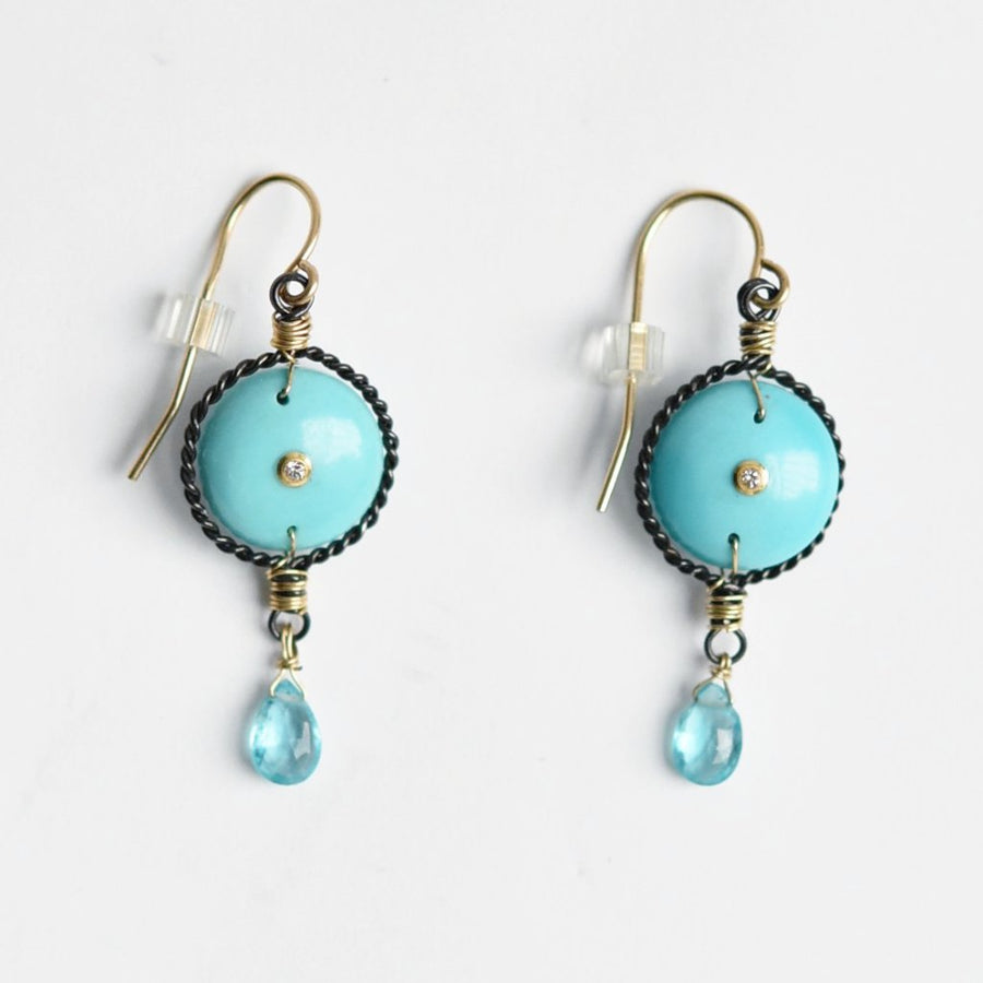 Turquoise and Apatite French Wire Earrings - Goldmakers Fine Jewelry