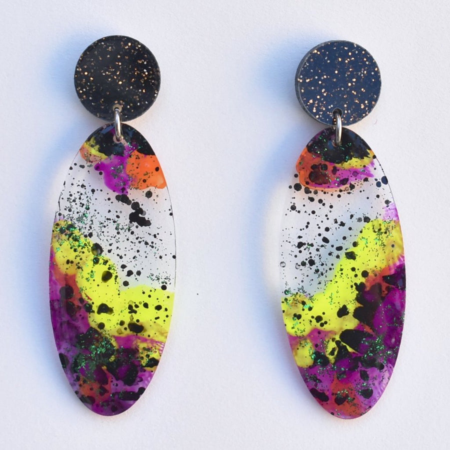 Disco Drop Post Earrings in Black and Kiwi - Goldmakers Fine Jewelry
