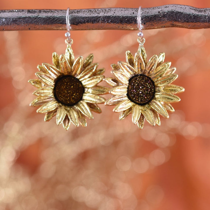 Large Sunflower Druzy Earrings - Goldmakers Fine Jewelry