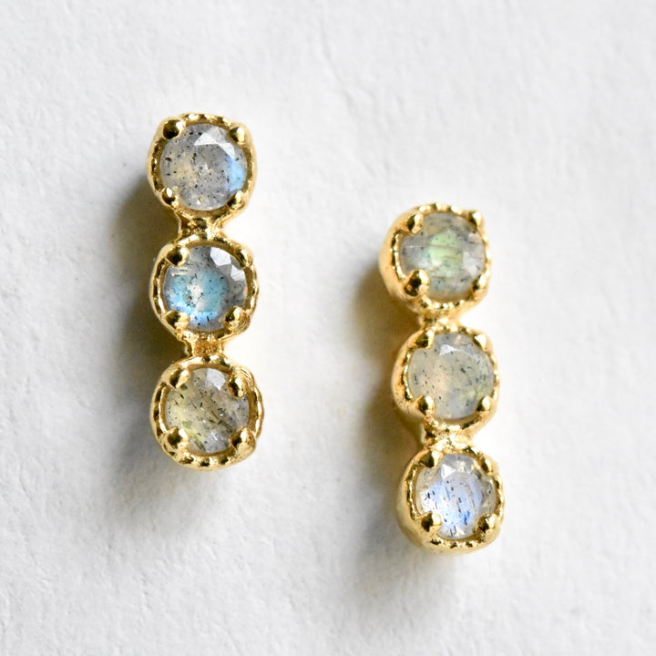 Rainbow Moonstone Post Earrings in Gold - Goldmakers Fine Jewelry