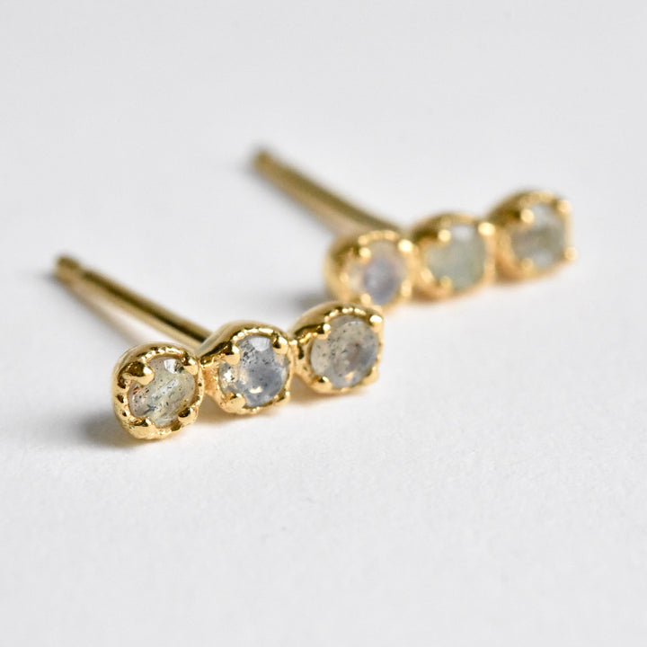 Rainbow Moonstone Post Earrings in Gold - Goldmakers Fine Jewelry