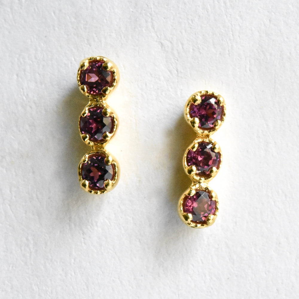 Rhodolite Garnet Post Earrings in Gold - Goldmakers Fine Jewelry