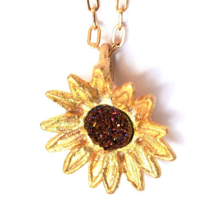 Sunflower Druzy Necklace - Goldmakers Fine Jewelry