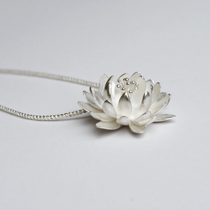 Large Waterlily Necklace with Lily-pad Clasp - Goldmakers Fine Jewelry