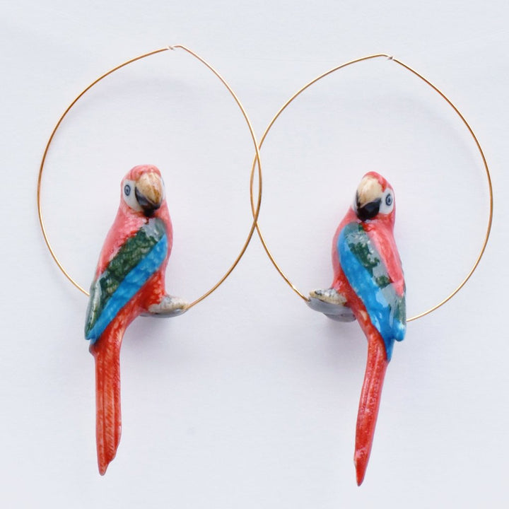 Red Parrot Hoops - Goldmakers Fine Jewelry