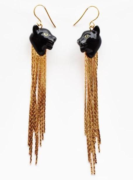 Black Panther Fringe Earrings - Goldmakers Fine Jewelry