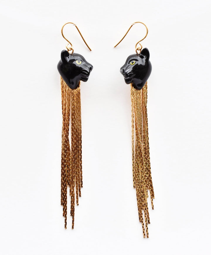 Black Panther Fringe Earrings - Goldmakers Fine Jewelry