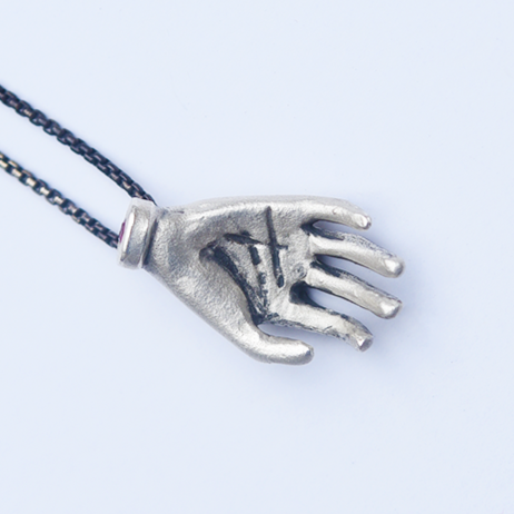 "The Moneymaker" Antiqued Silver Hand Talisman with Ruby - Goldmakers Fine Jewelry