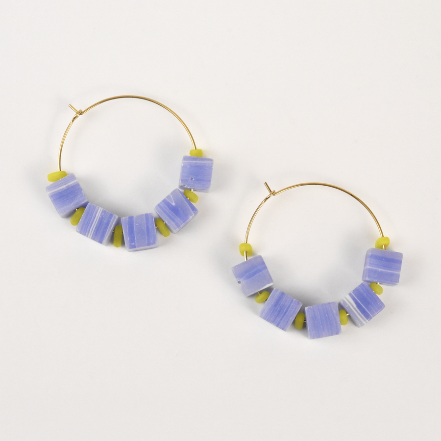 Blue Glass Cube Hoop Earrings - Goldmakers Fine Jewelry