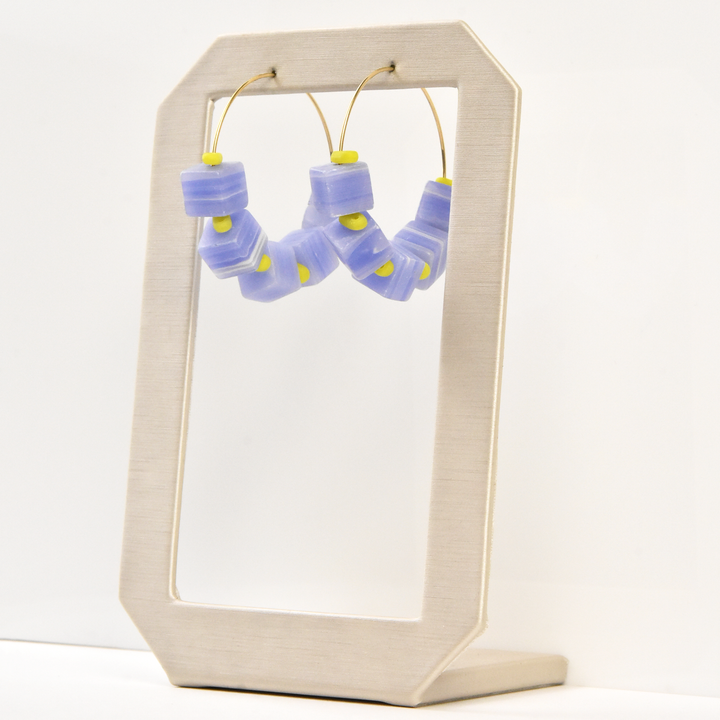 Blue Glass Cube Hoop Earrings - Goldmakers Fine Jewelry