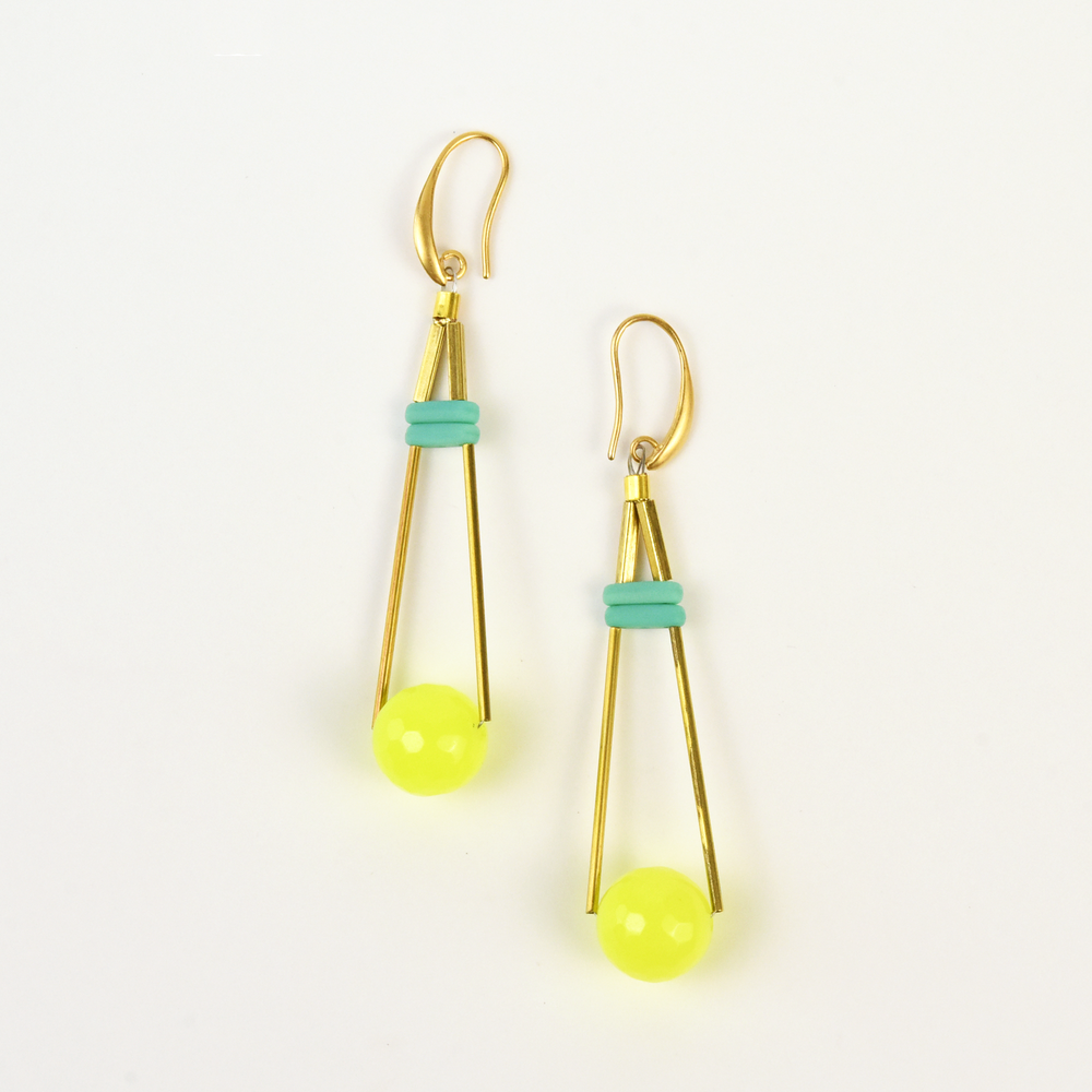 Neon Glass Globe and Brass Earrings - Goldmakers Fine Jewelry