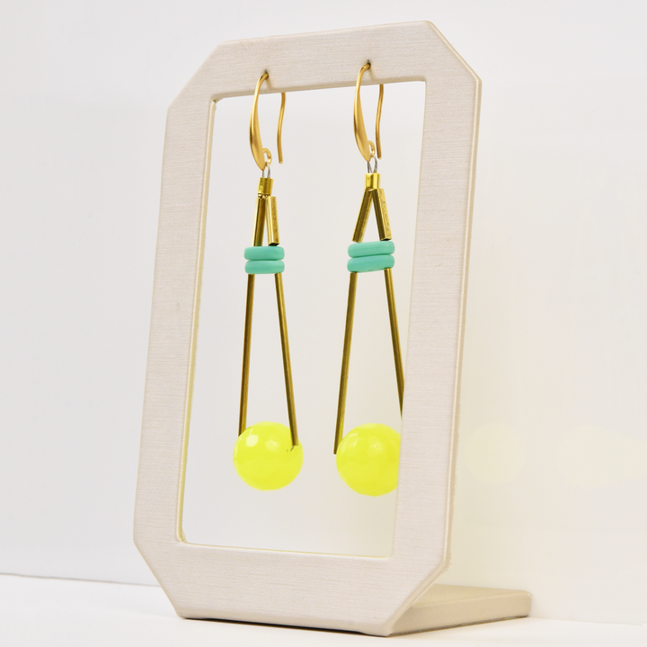 Neon Glass Globe and Brass Earrings - Goldmakers Fine Jewelry