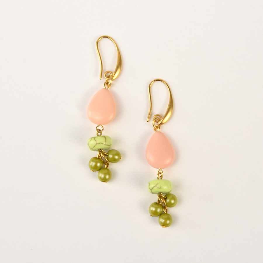 Peach and Lime Green Cluster Earrings - Goldmakers Fine Jewelry