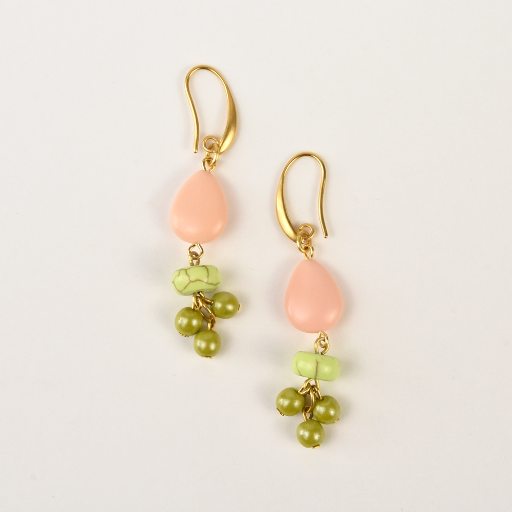 Peach and Lime Green Cluster Earrings - Goldmakers Fine Jewelry