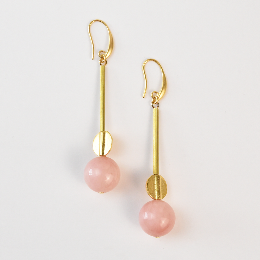 Pink Jade and Brass Earrings - Goldmakers Fine Jewelry
