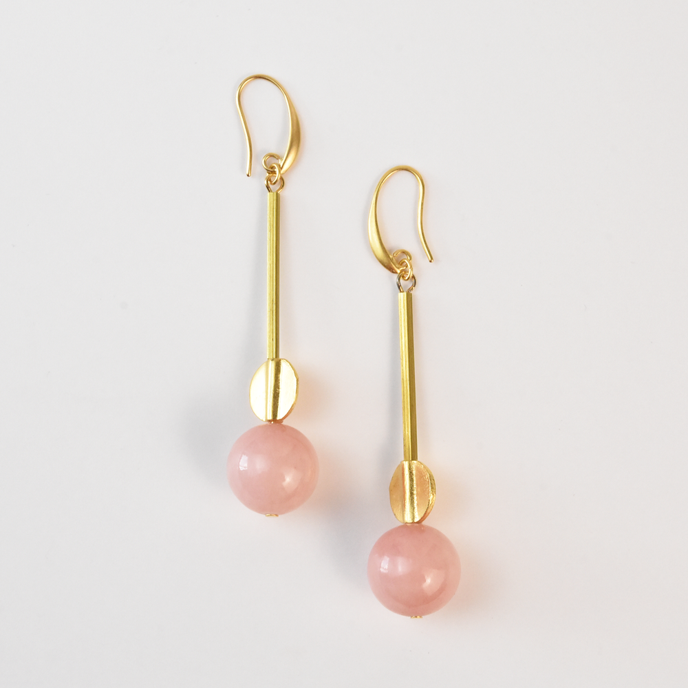 Pink Jade and Brass Earrings - Goldmakers Fine Jewelry
