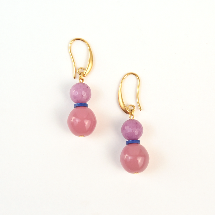 Pink Jade and Glass Earrings - Goldmakers Fine Jewelry