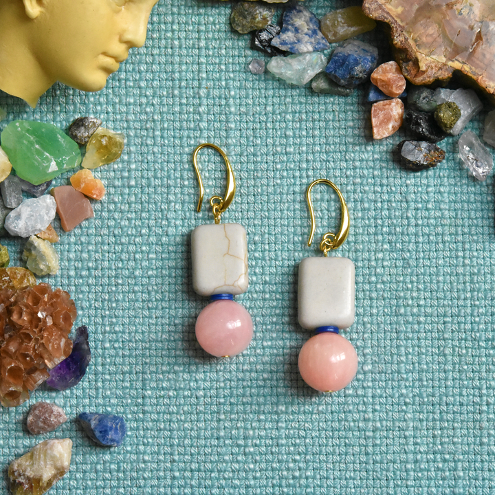 Pink Jade and Magnesite Earrings - Goldmakers Fine Jewelry