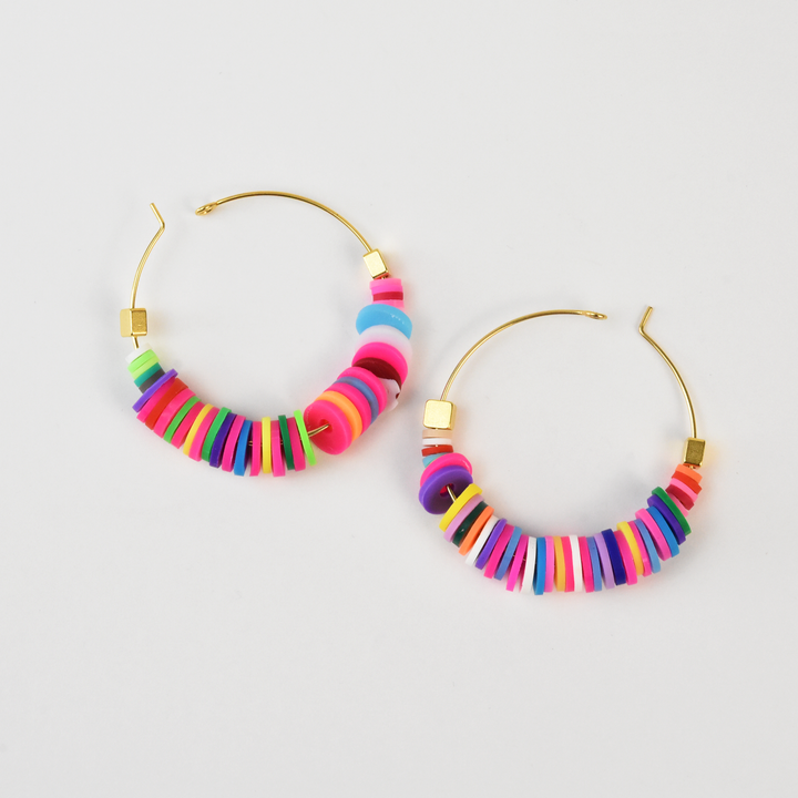 Rainbow Polymer Clay Hoop Earrings - Goldmakers Fine Jewelry