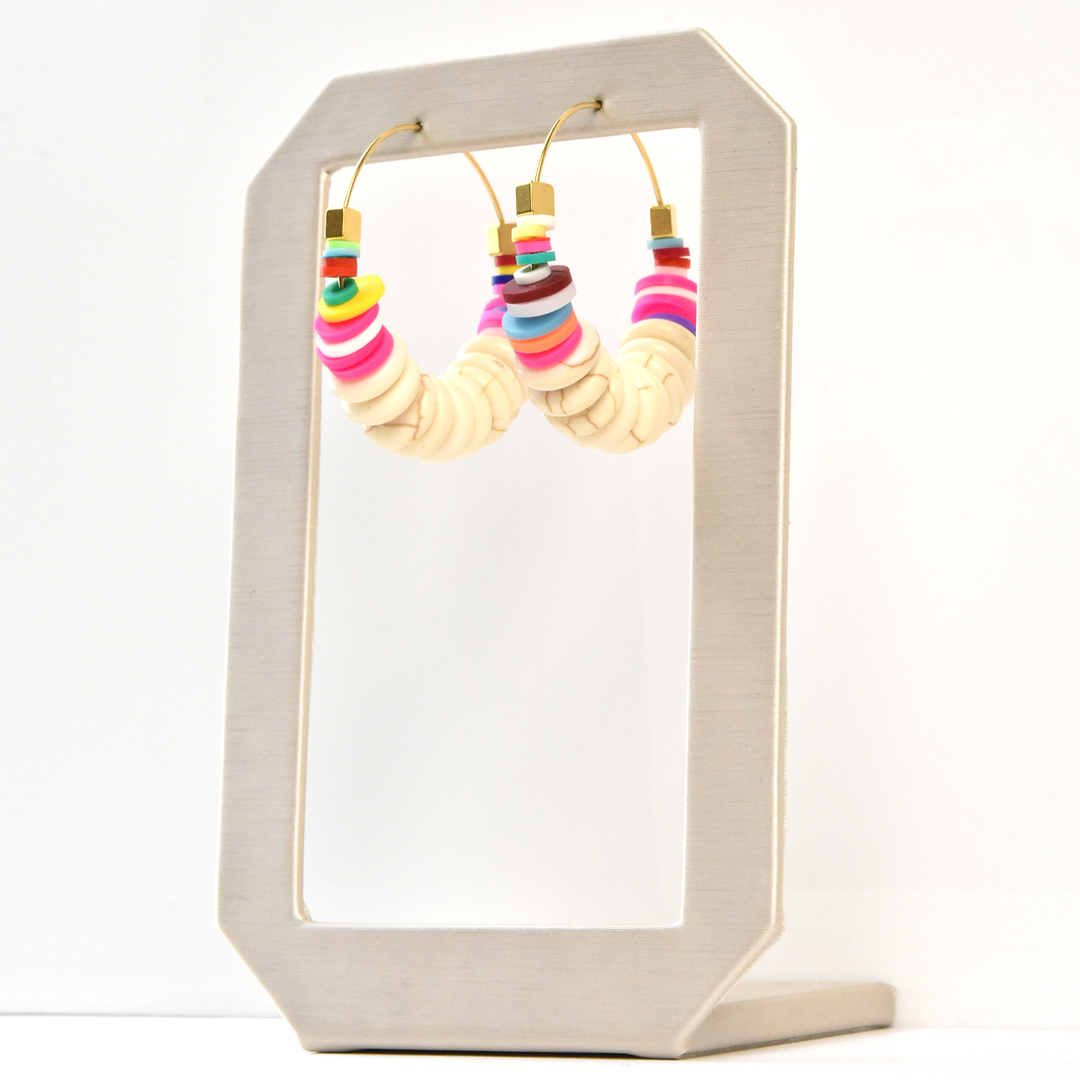White Magnesite and Rainbow Hoop Earrings - Goldmakers Fine Jewelry