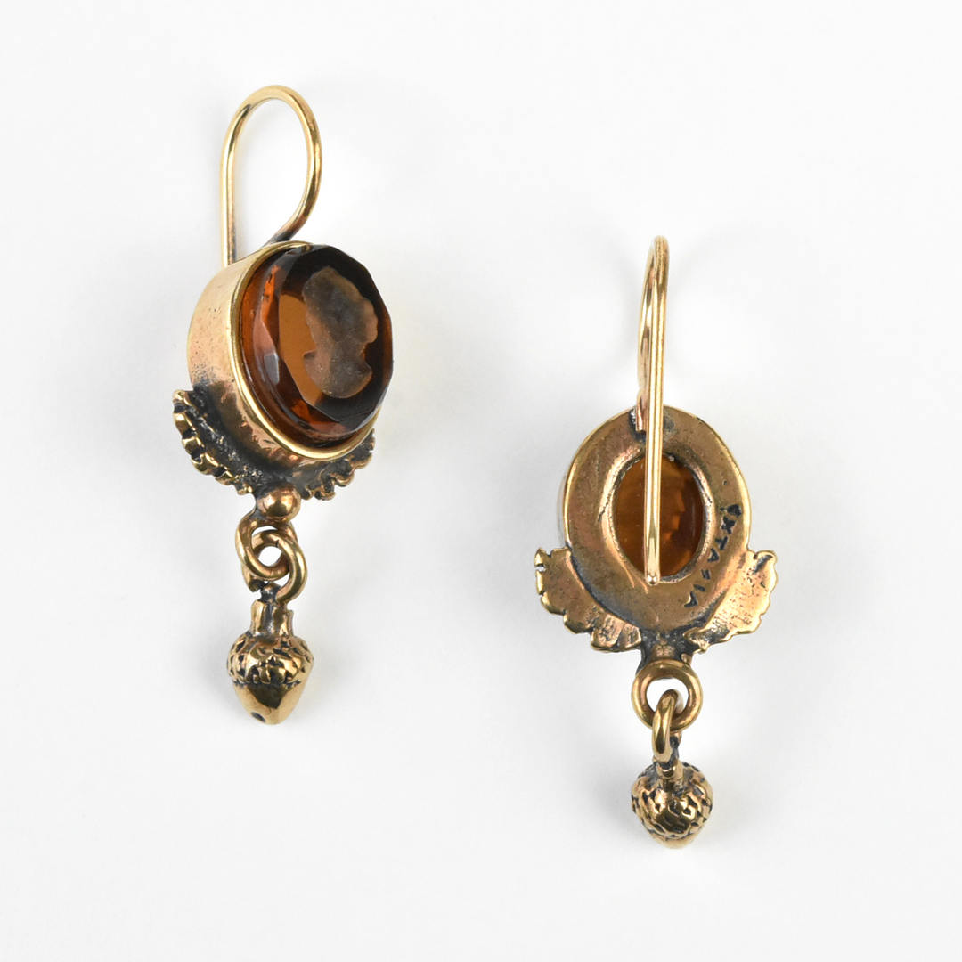 Citrine Intaglio Earrings with Acorns - Goldmakers Fine Jewelry