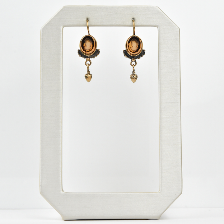 Citrine Intaglio Earrings with Acorns - Goldmakers Fine Jewelry