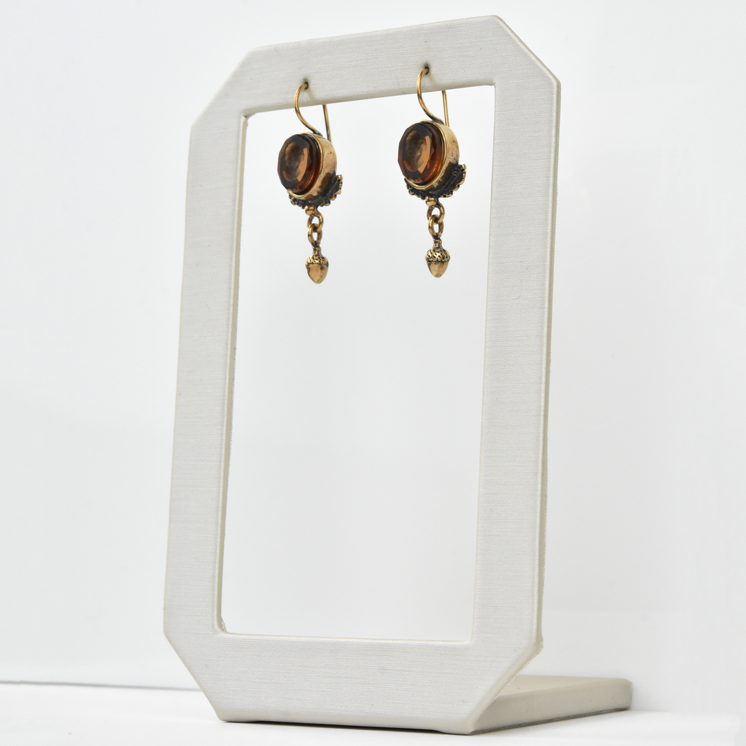 Citrine Intaglio Earrings with Acorns - Goldmakers Fine Jewelry