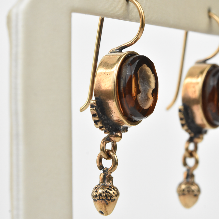 Citrine Intaglio Earrings with Acorns - Goldmakers Fine Jewelry