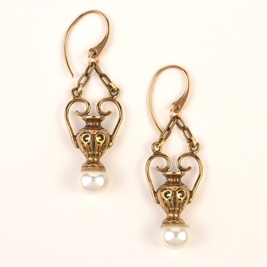 Bronze Vase Earrings with Pearls - Goldmakers Fine Jewelry